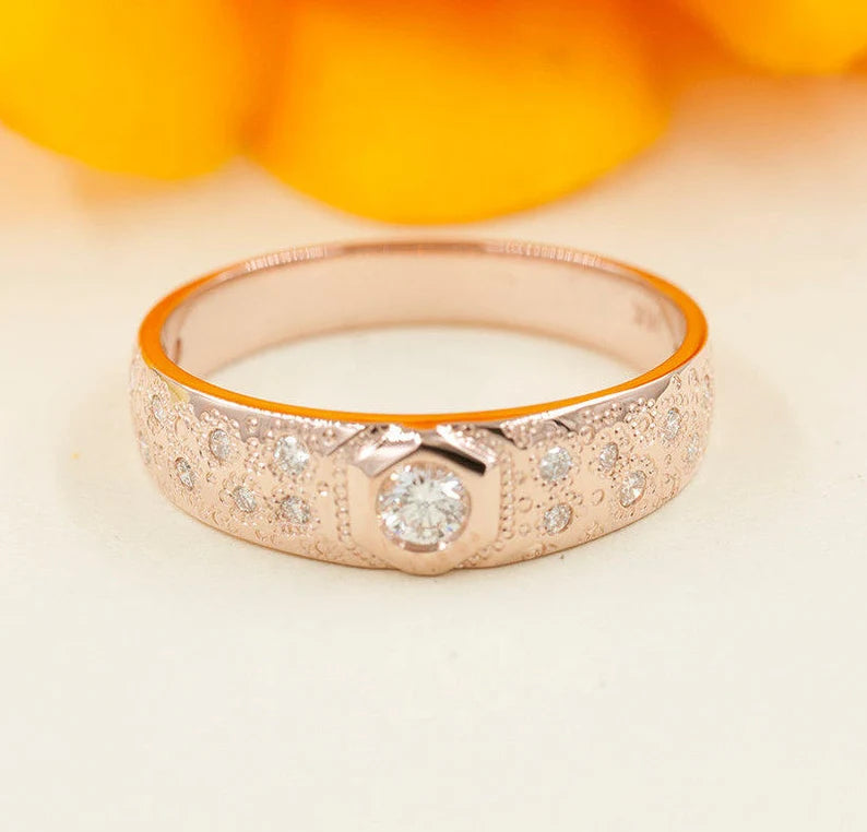 14K DIAMOND HEXAGON STARDUST BAND