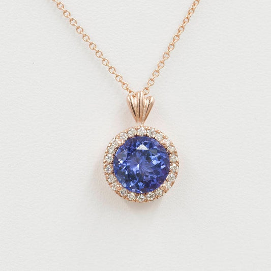 14K 2CT TANZANITE DIAMOND HALO NECKLACE