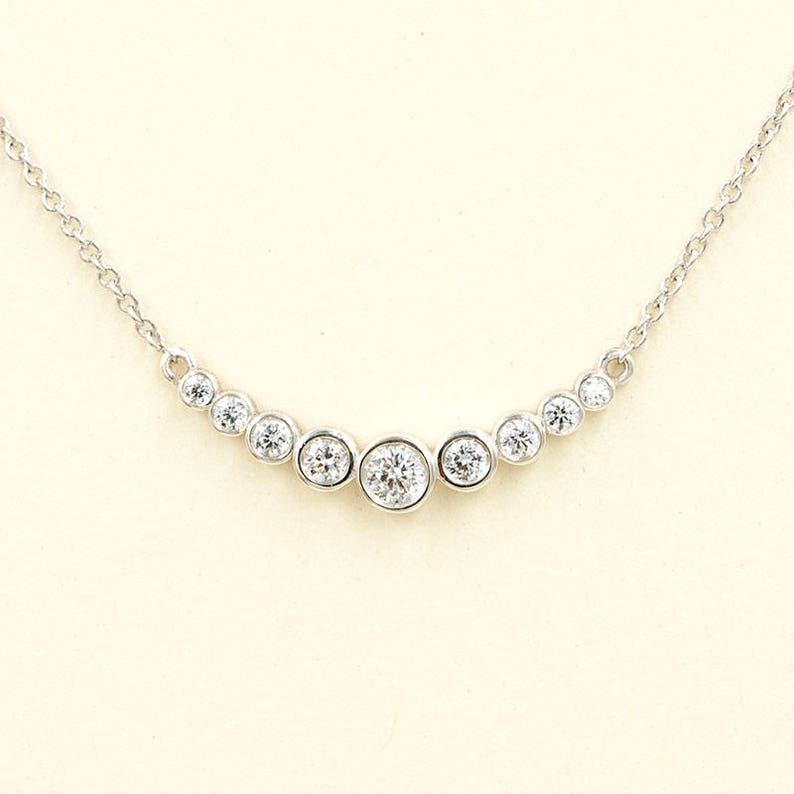 14K 0.35CT DIAMOND BEZEL CURVED BAR NECKLACE