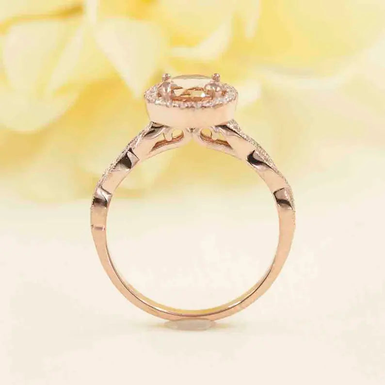 14K MORGANITE DIAMOND HALO TWIST RING