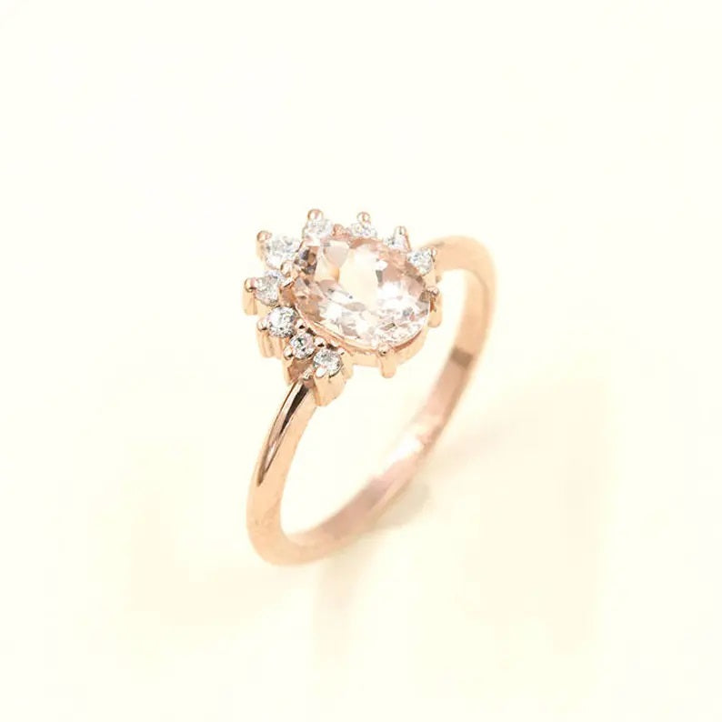 14K MORGANITE DIAMOND CROWN RING