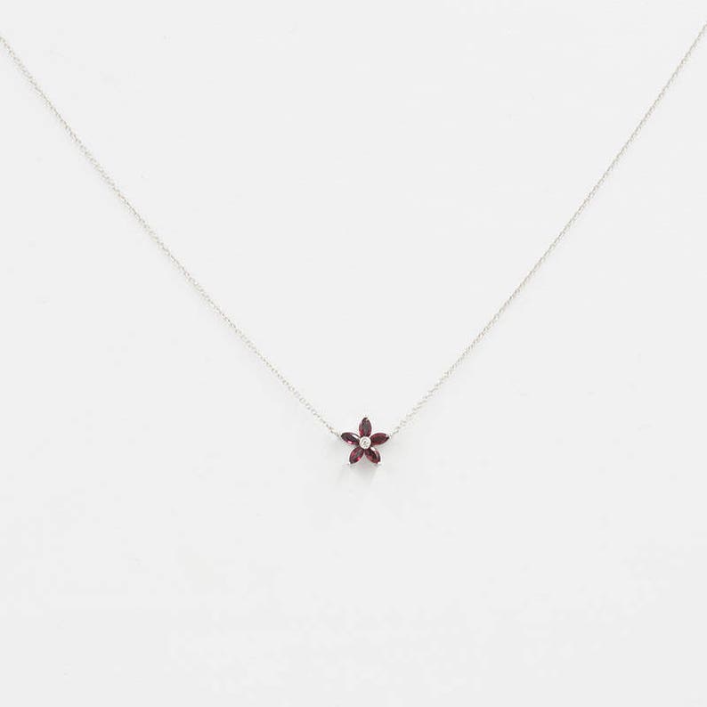 14K RUBY DIAMOND FLOWER NECKLACE