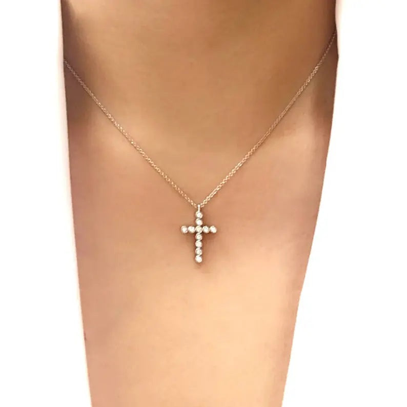 14K 0.33CT DIAMOND CROSS NECKLACE