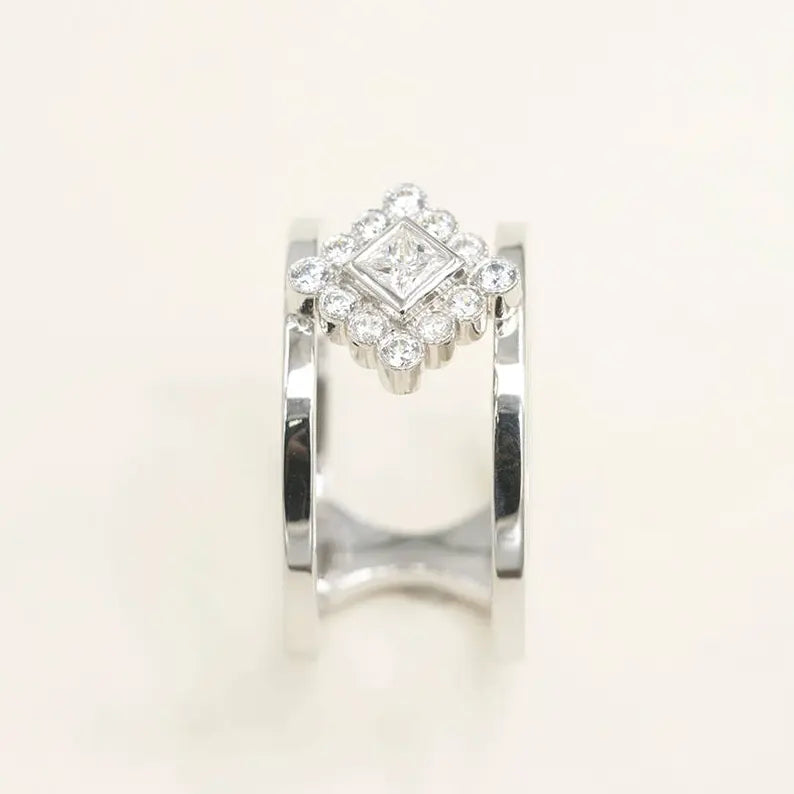 14K DIAMOND RHOMBUS DOUBLE BAND RING