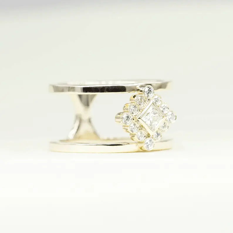 14K DIAMOND RHOMBUS DOUBLE BAND RING