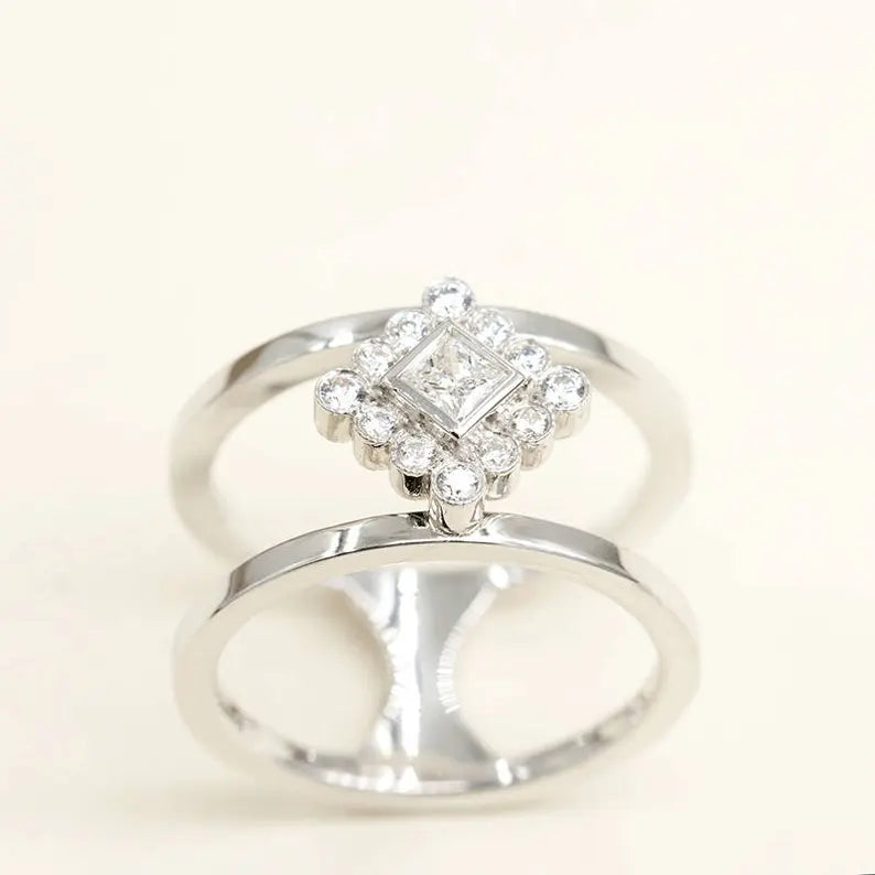 14K DIAMOND RHOMBUS DOUBLE BAND RING