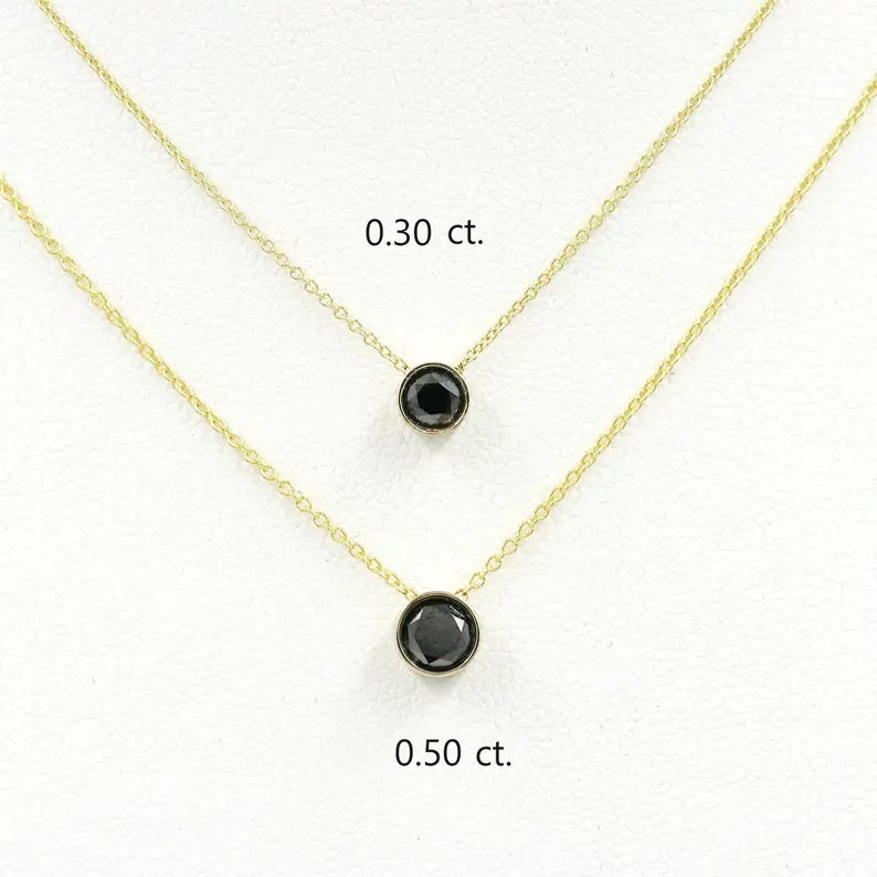 14K 0.30CT BLACK DIAMOND BEZEL NECKLACE