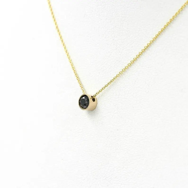 14K 0.30CT BLACK DIAMOND BEZEL NECKLACE