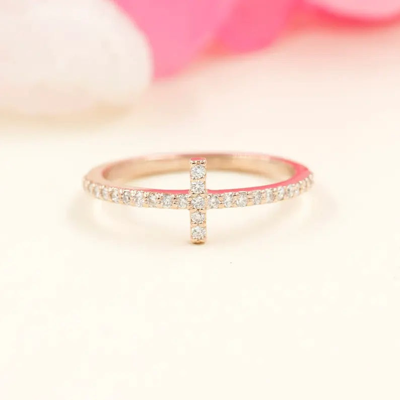 14K DIAMOND CROSS BAND