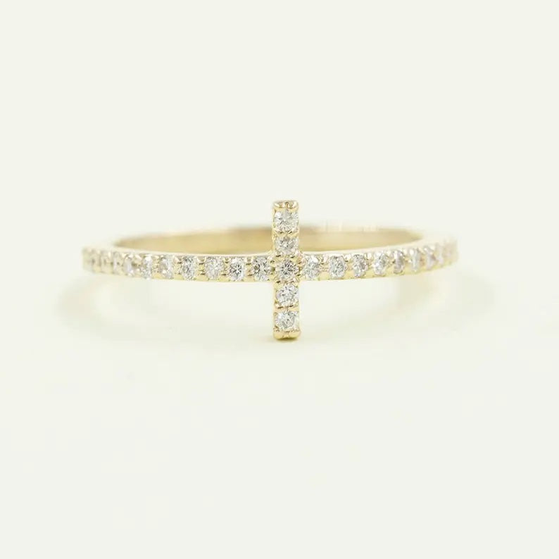 14K DIAMOND CROSS BAND