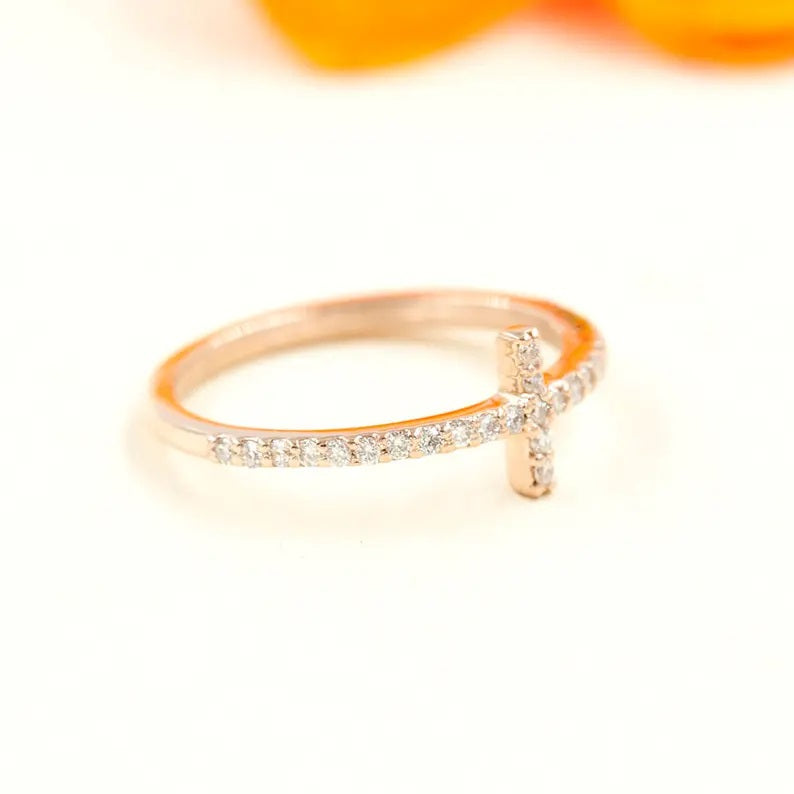 14K DIAMOND CROSS BAND