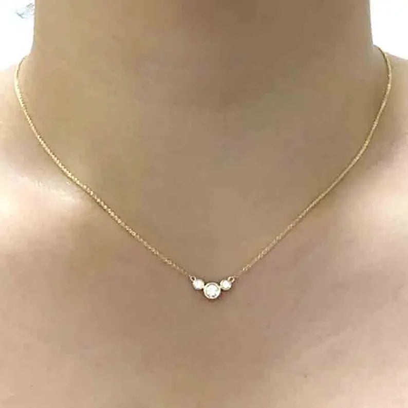 14K 3 DIAMOND BEZEL NECKLACE