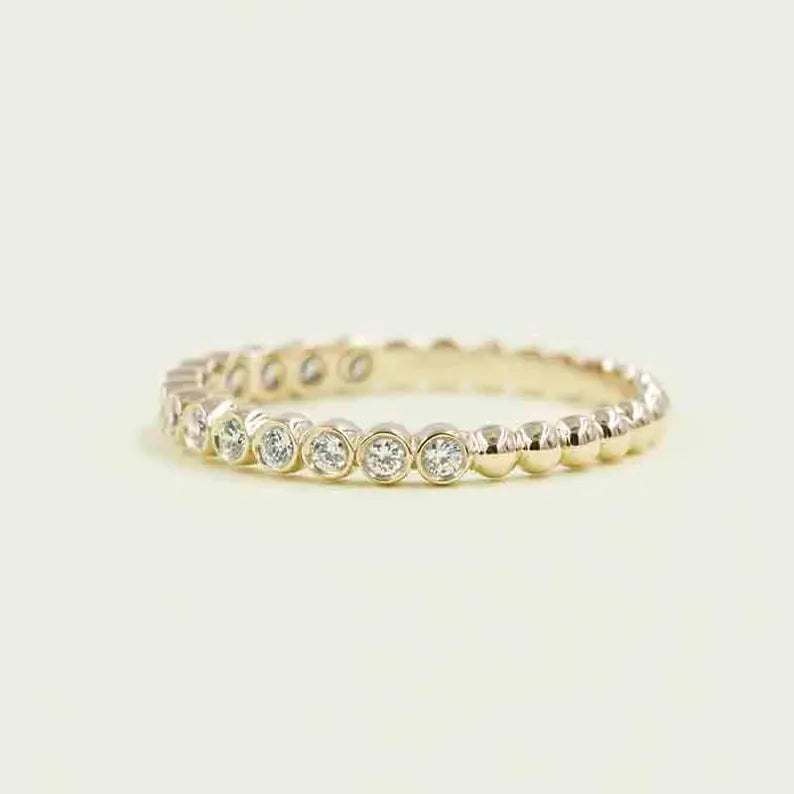 14K 0.23CT DIAMOND BEZEL BEADED BAND