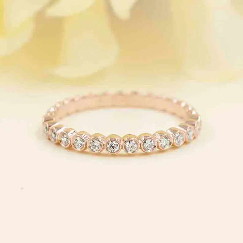 14K 0.23CT DIAMOND BEZEL BEADED BAND