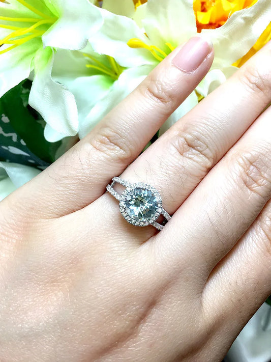 14K AQUAMARINE DIAMOND HALO RING