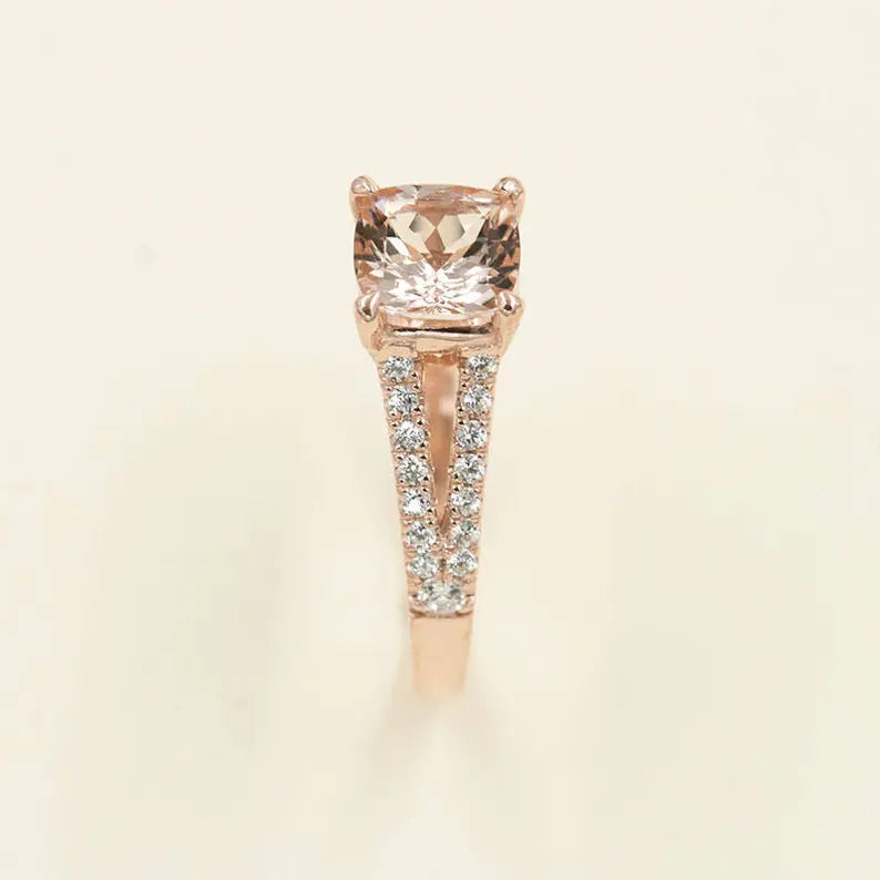 14K CUSHION MORGANITE DIAMOND RING