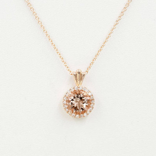 14K 2.3CT MORGANITE DIAMOND HALO NECKLACE