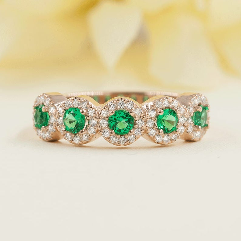 14K EMERALD 0.27CT DIAMOND HALO BAND