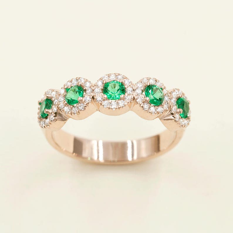 14K EMERALD 0.27CT DIAMOND HALO BAND