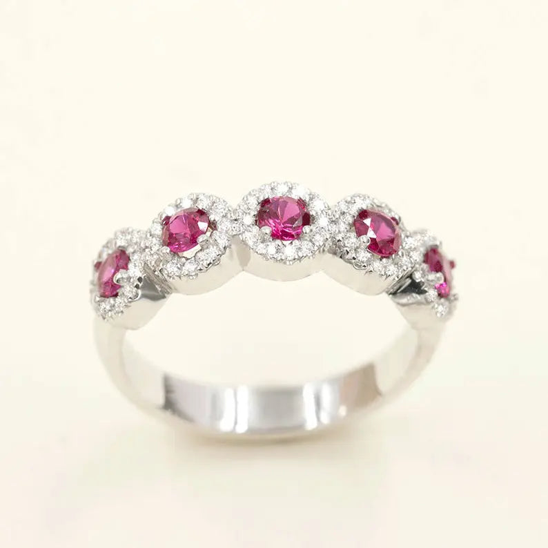 14K RUBY 0.27CT DIAMOND HALO BAND