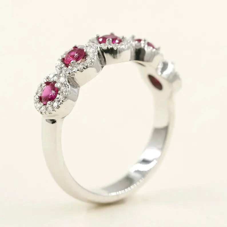 14K RUBY 0.27CT DIAMOND HALO BAND