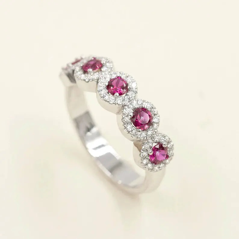 14K RUBY 0.27CT DIAMOND HALO BAND