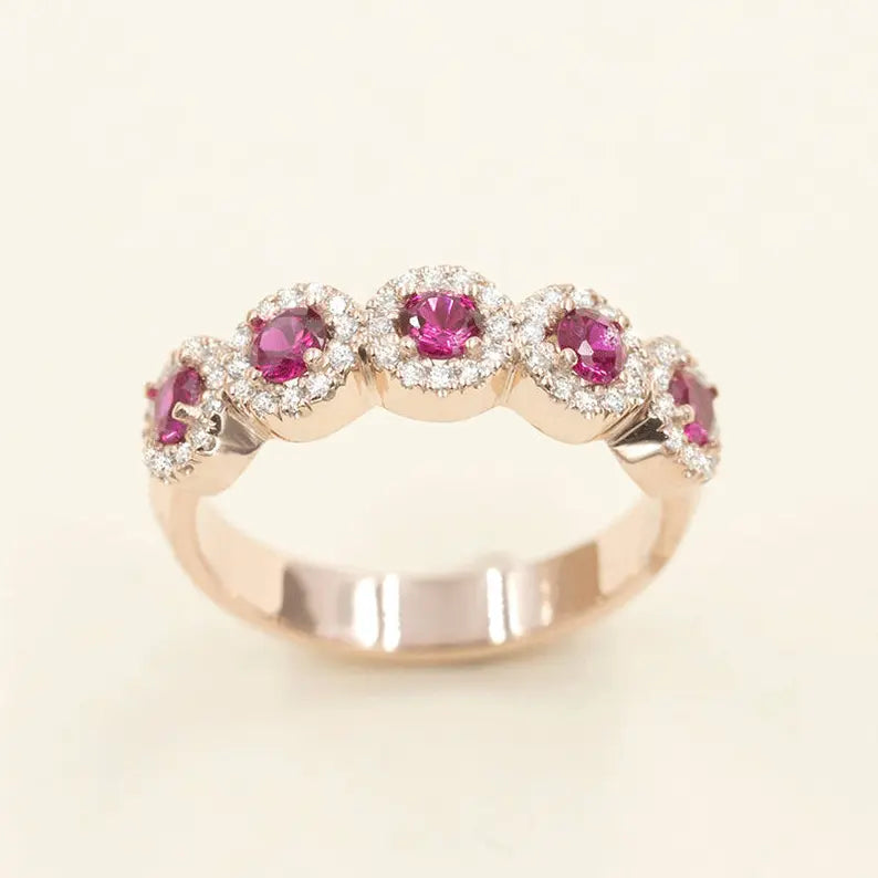 14K RUBY 0.27CT DIAMOND HALO BAND