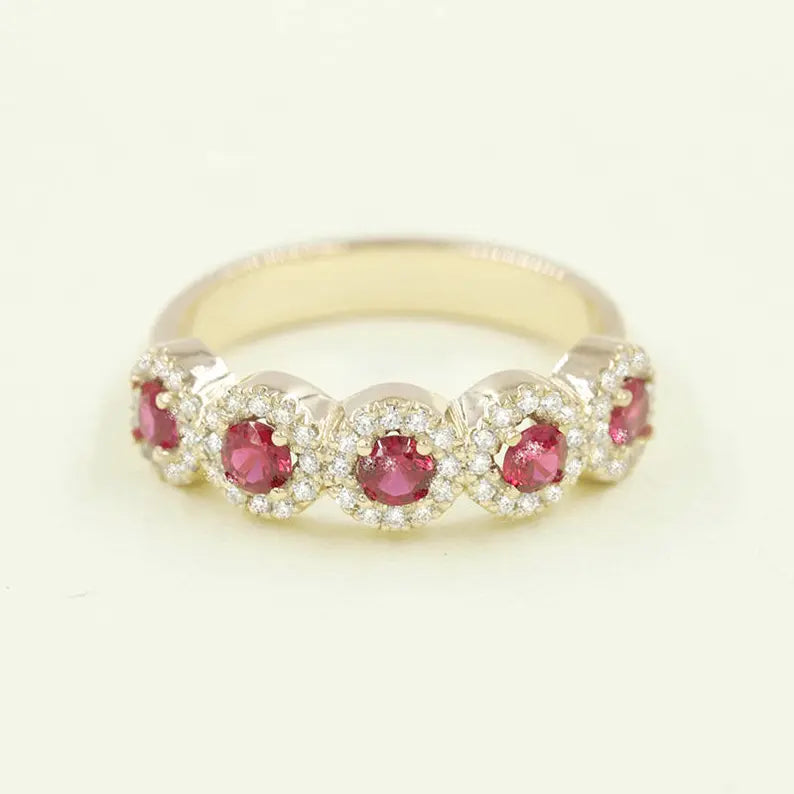 14K RUBY 0.27CT DIAMOND HALO BAND