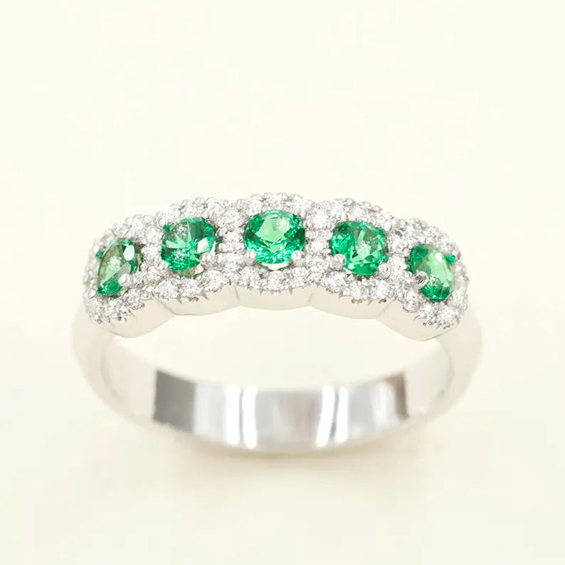 14K EMERALD 0.22CT DIAMOND HALO BAND