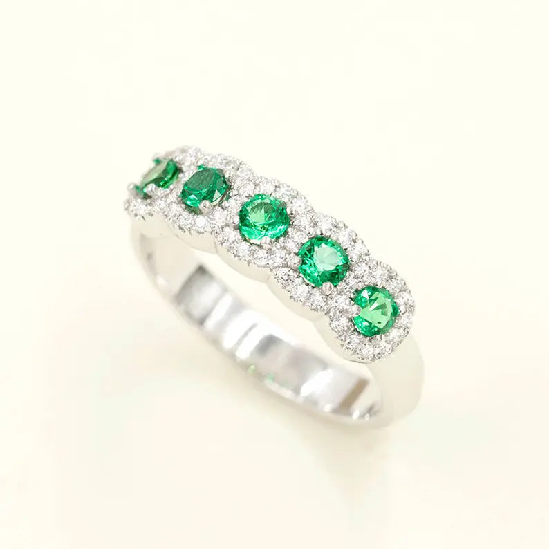 14K EMERALD 0.22CT DIAMOND HALO BAND