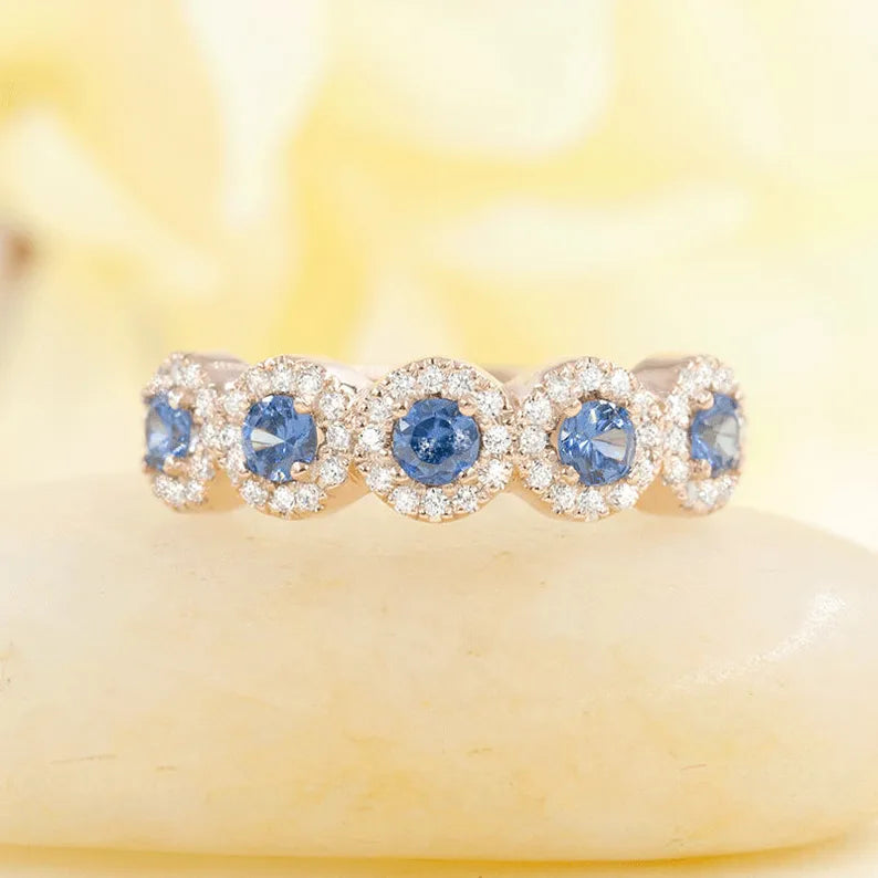 14K SAPPHIRE 0.27CT DIAMOND HALO BAND