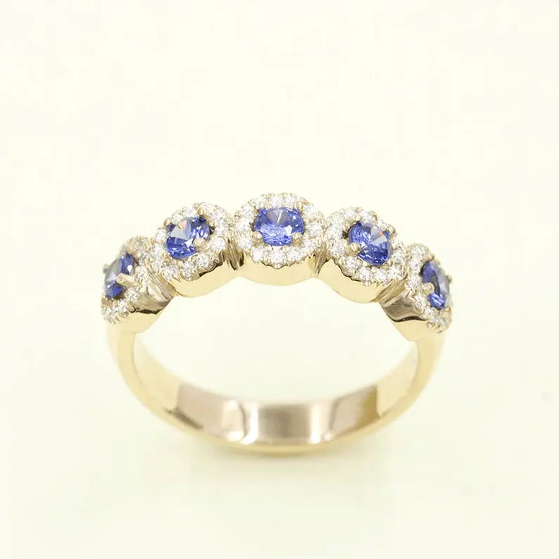 14K SAPPHIRE 0.27CT DIAMOND HALO BAND