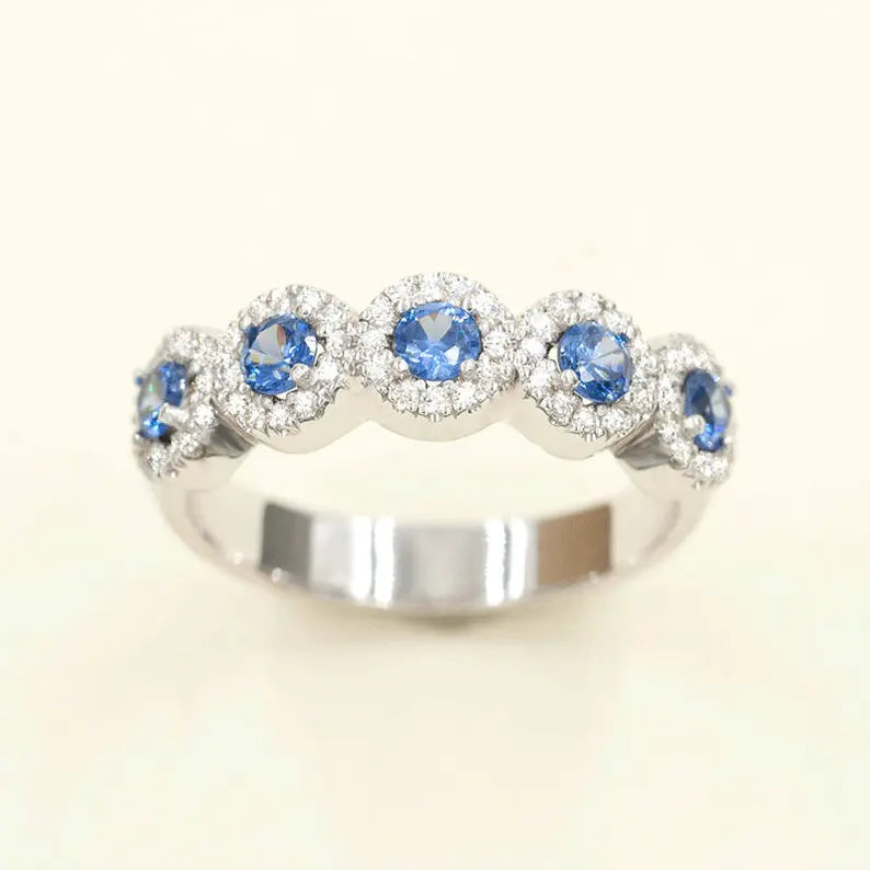 14K SAPPHIRE 0.27CT DIAMOND HALO BAND