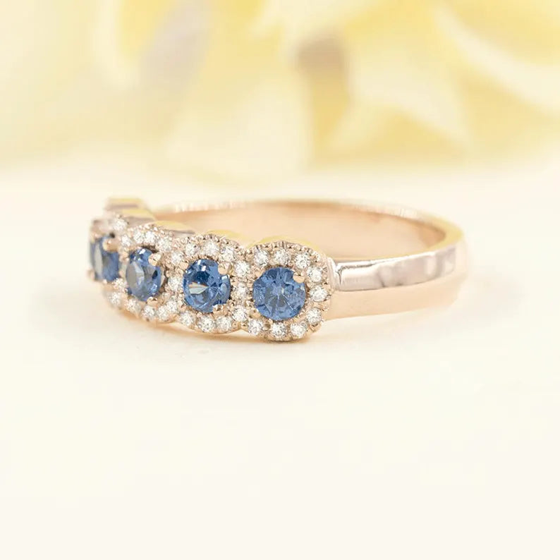 14K SAPPHIRE 0.22CT DIAMOND HALO BAND