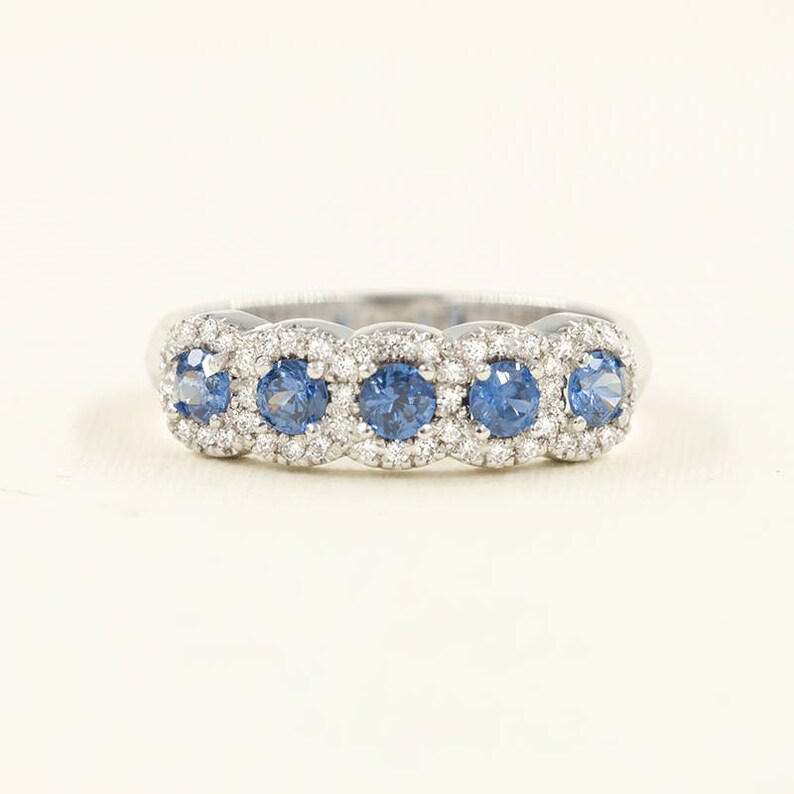 14K SAPPHIRE 0.22CT DIAMOND HALO BAND