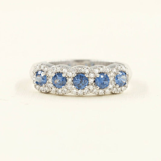 14K SAPPHIRE 0.22CT DIAMOND HALO BAND