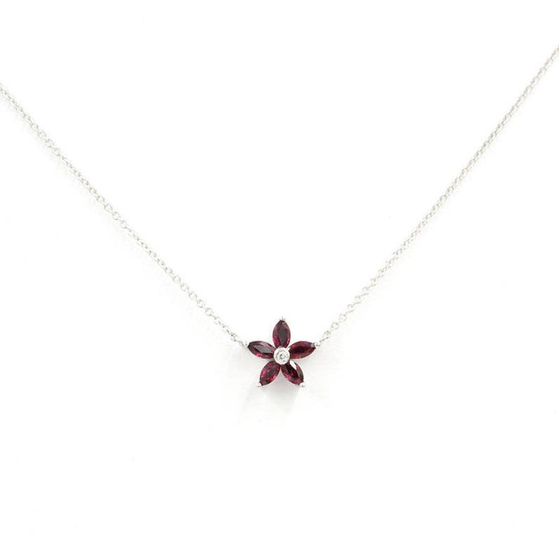 14K RUBY DIAMOND FLOWER NECKLACE