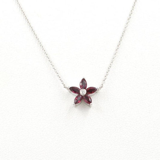 14K RUBY DIAMOND FLOWER NECKLACE