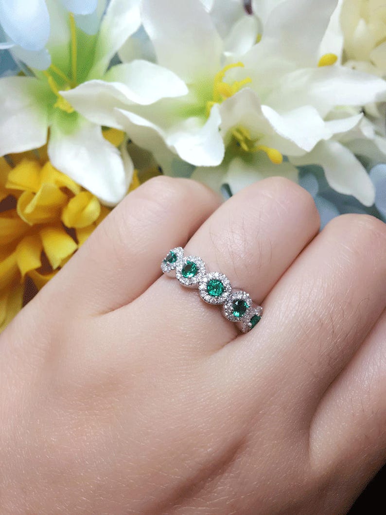 14K EMERALD 0.27CT DIAMOND HALO BAND