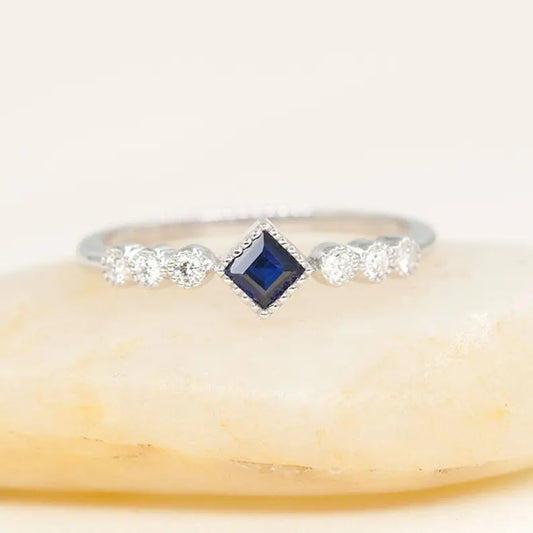 14K PRINCESS SAPPHIRE DIAMOND RING