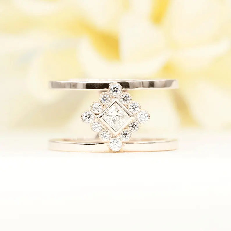 14K DIAMOND RHOMBUS DOUBLE BAND RING