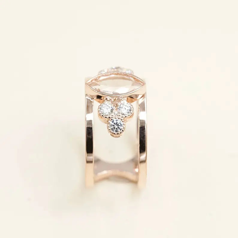 14K MARQUISE MORGANITE DIAMOND CLUSTER GUARD RING