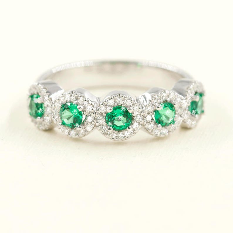 14K EMERALD 0.27CT DIAMOND HALO BAND