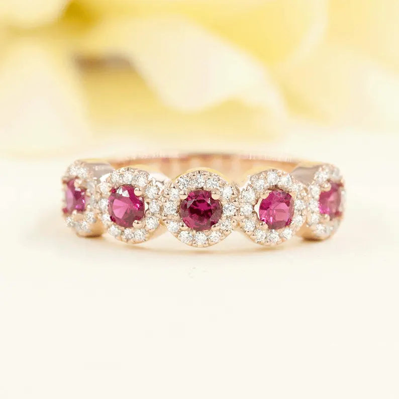 14K RUBY 0.27CT DIAMOND HALO BAND