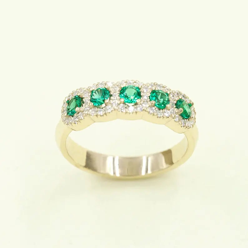 14K EMERALD 0.22CT DIAMOND HALO BAND