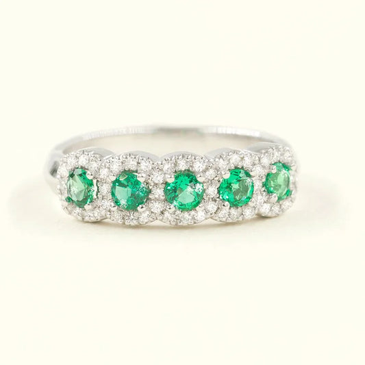 14K EMERALD 0.22CT DIAMOND HALO BAND