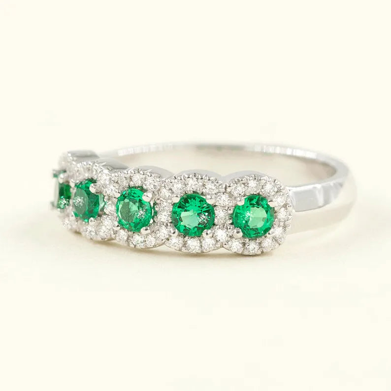 14K EMERALD 0.22CT DIAMOND HALO BAND