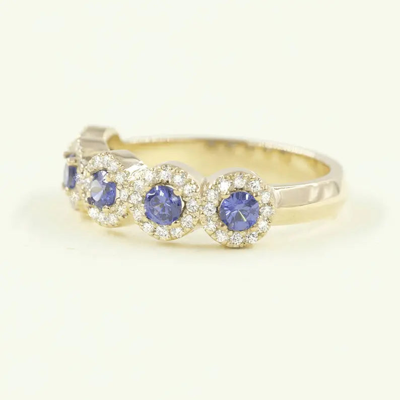 14K SAPPHIRE 0.27CT DIAMOND HALO BAND