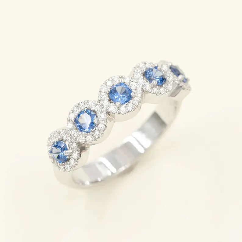 14K SAPPHIRE 0.27CT DIAMOND HALO BAND