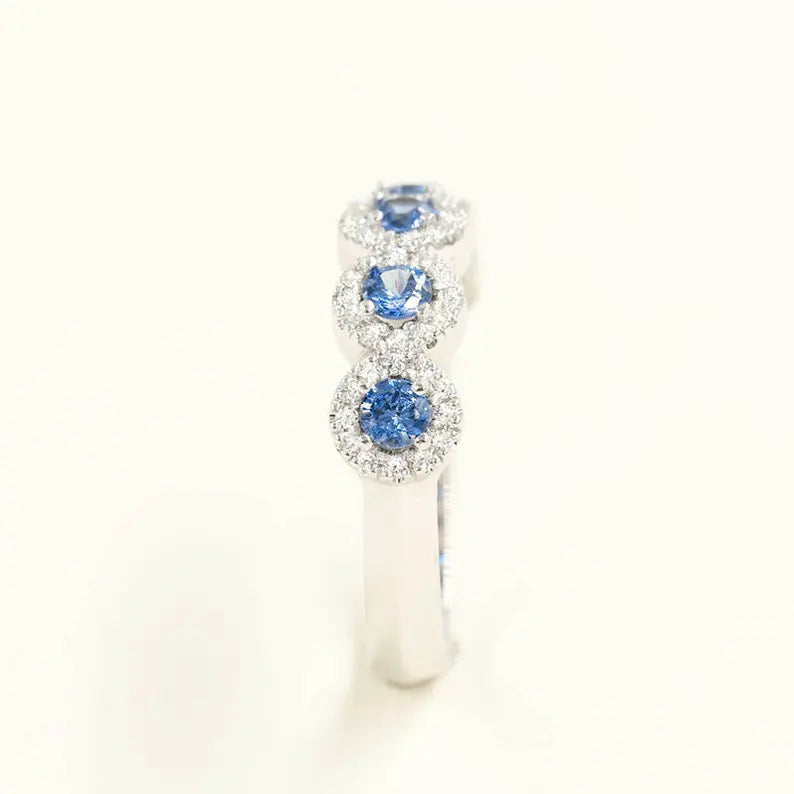 14K SAPPHIRE 0.27CT DIAMOND HALO BAND